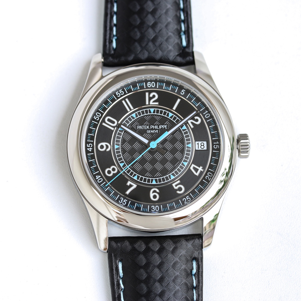 Calatrava 6007G-001 Sky Blue Black Dial in White Gold